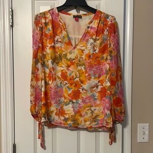 Vince Camuto Floral V-Neck Blouse - Pink and Orange